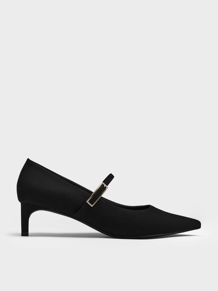 Sepatu Pumps Mary Jane Luciana Faux Suede, Black Textured, hi-res