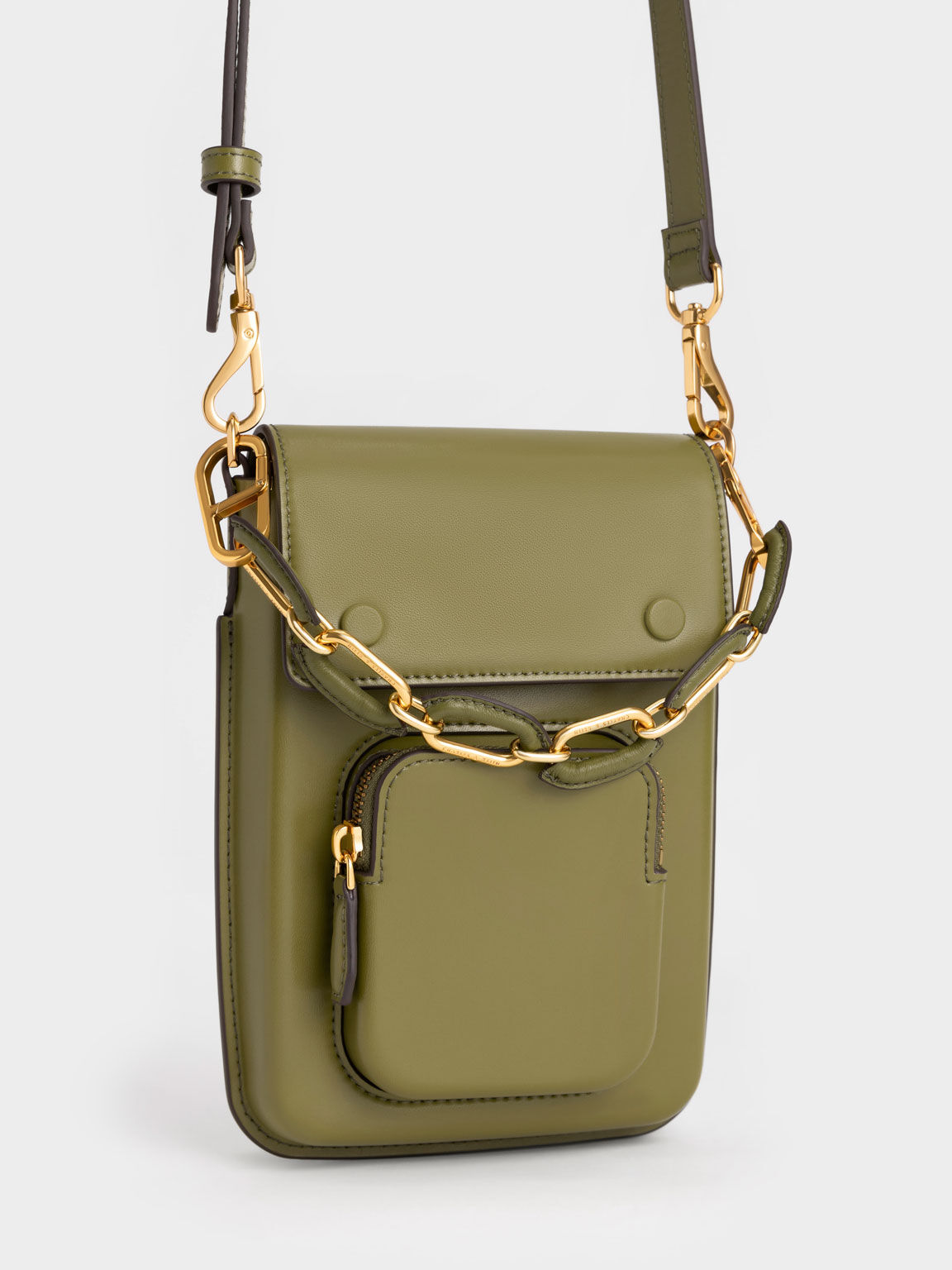 Amber Chain-Handle Long Crossbody Bag, Avocado, hi-res