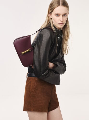 Tas Bahu Metallic Accent Cesia, Wineberry Red, hi-res