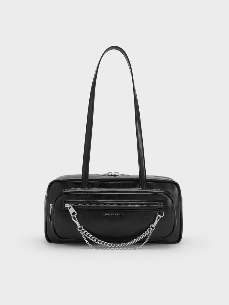 Atwood Chain Elongated Shoulder Bag, Noir, hi-res