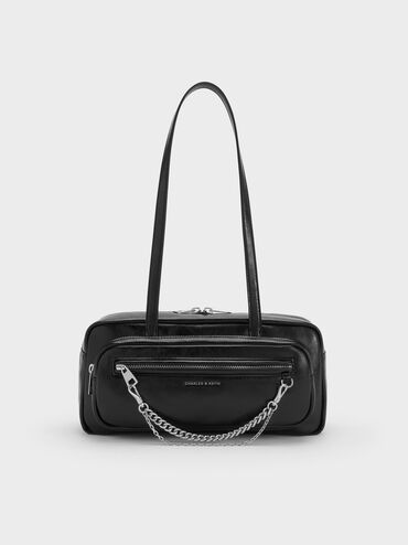 Atwood Chain Elongated Shoulder Bag, Noir, hi-res