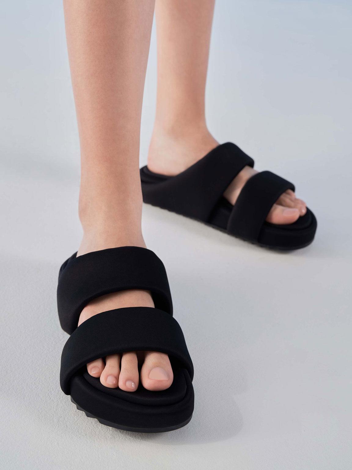Sandal Slide Padded Recycled Polyester, Black, hi-res