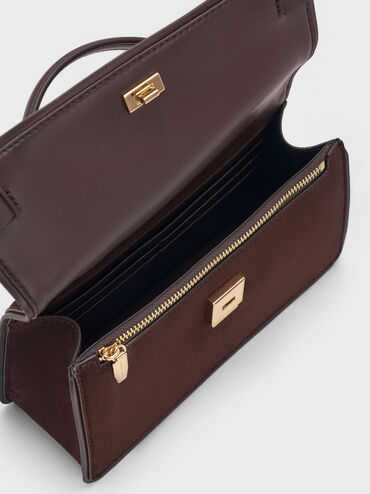 Tas Top Handle Belted Arlet Recycled Suede, Espresso Brown, hi-res