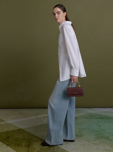 Dompet Panjang Sculptural-Handle Kristine, Wineberry Red, hi-res