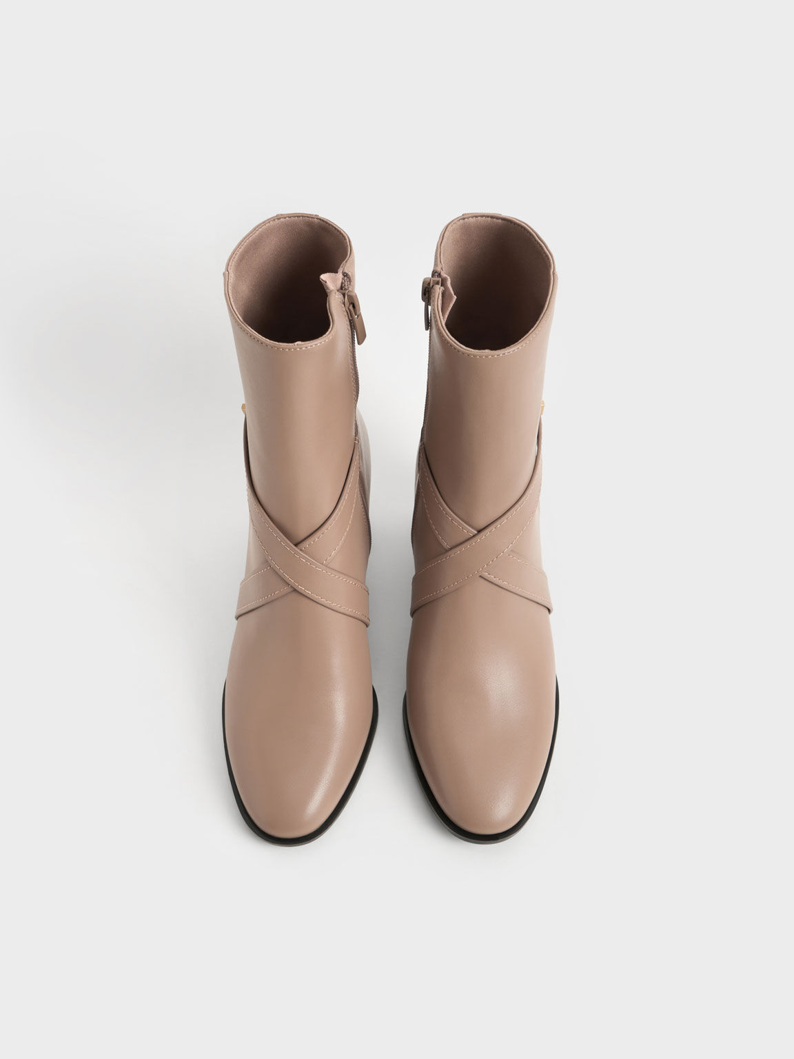 Metallic Accent Crossover Ankle Boots, Camel, hi-res