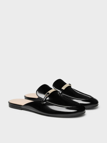 Metallic-Bar Loafer Mules, Black Box, hi-res