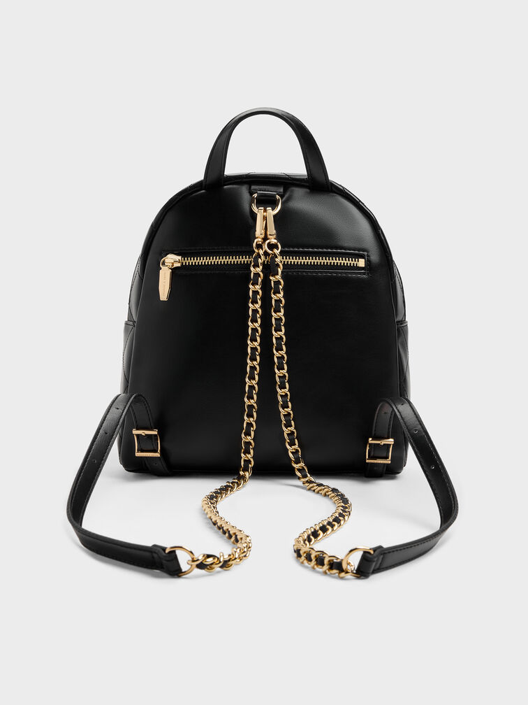 Tas Ransel Front-pocket Quilted Alva, Black, hi-res