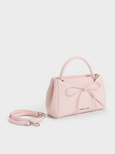 Tas Top Handle Panelled Bow Hazel, Soft Pink, hi-res