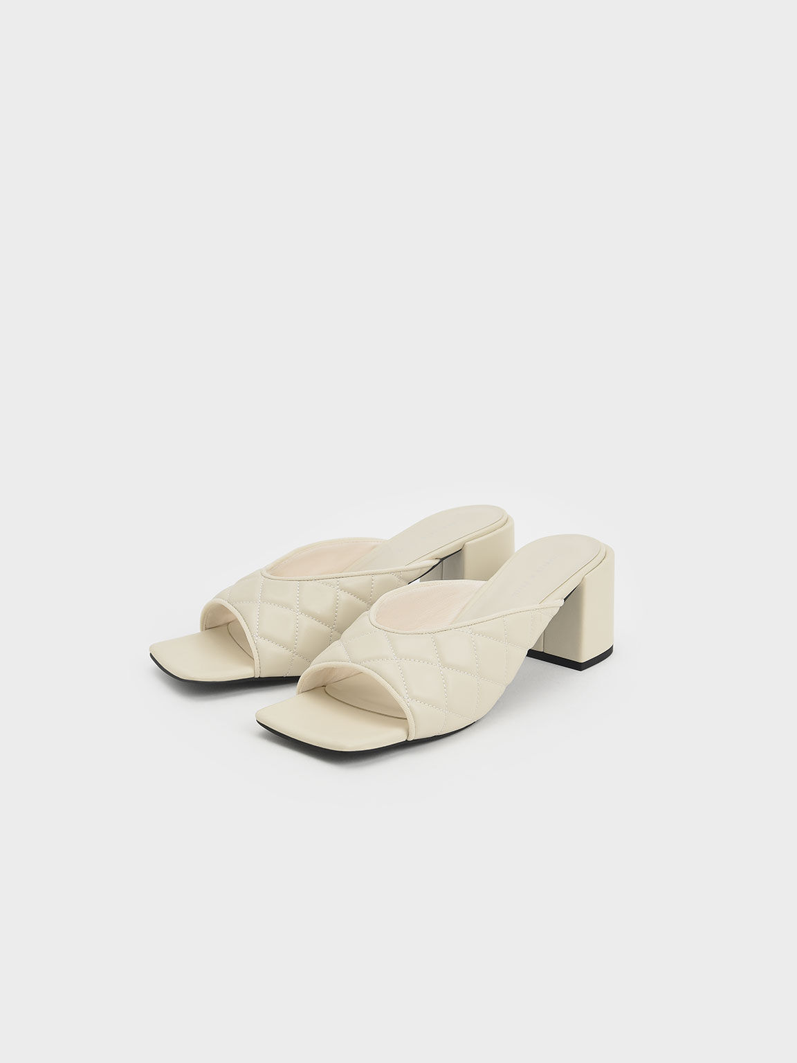 Sandal Mules Quilted Square Toe, Chalk, hi-res
