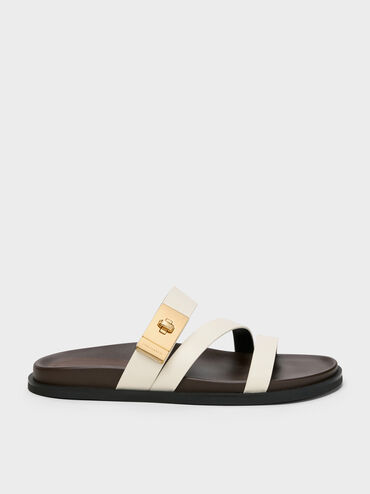 Aelin Metallic-Buckle Strappy Sandals, White, hi-res