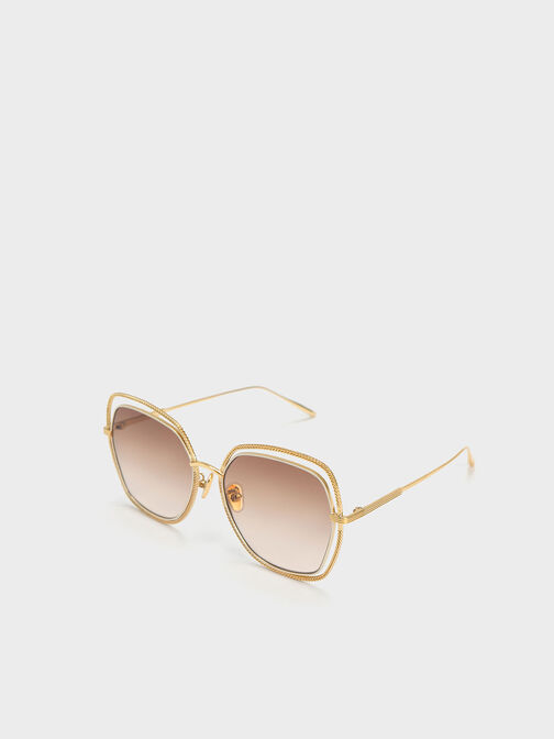 Cut-Out Double-Frame Butterfly Sunglasses, Cream, hi-res