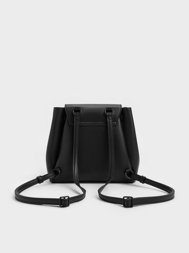 Tas Ransel Top Handle Striped Hanya Kanvas, Jet Black, hi-res