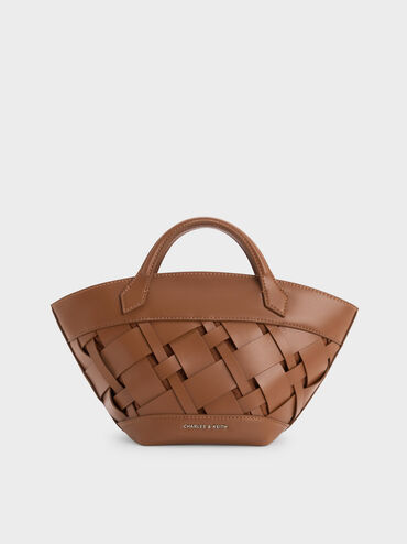 Tas Tote Ivanna Woven Mini, Chocolate, hi-res