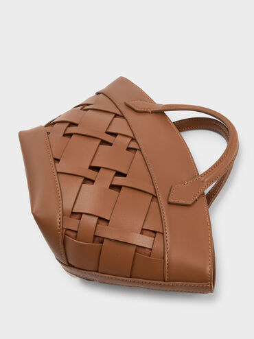 Tas Tote Ivanna Woven Mini, Chocolate, hi-res