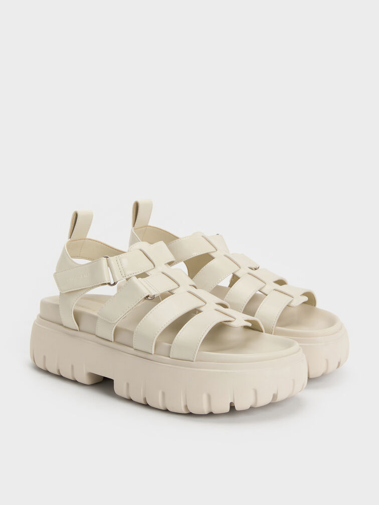 Platform Caged Sandals, Chalk, hi-res