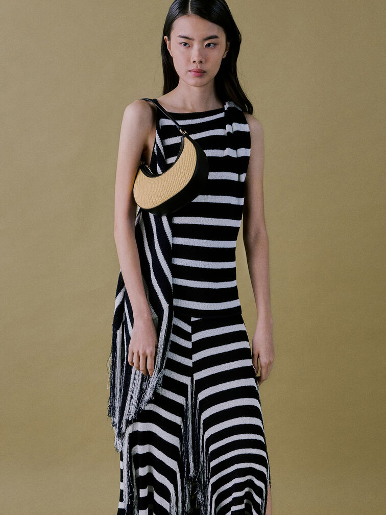 Tas Hobo Leather & Raffia Crescent, Neutral Raffia, hi-res