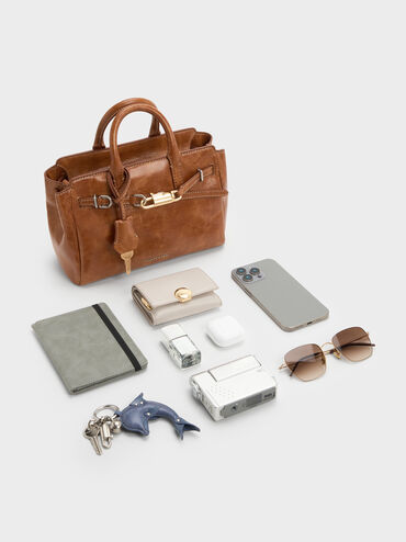 Tas Tote Belted Delfina Mini, Distressed Tan, hi-res