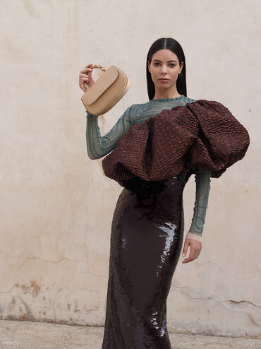 Eilian Satin Braided Top Handle Bag, Champagne, hi-res