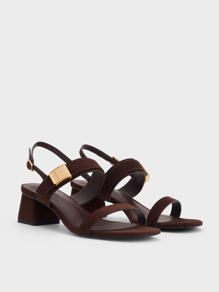 Yvette Textured Double-Strap Heeled Sandals, Dark Brown, hi-res