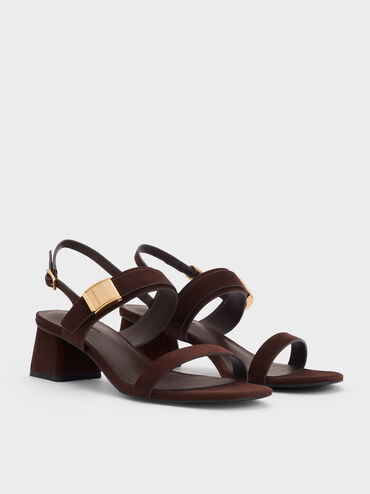 Yvette Textured Double-Strap Heeled Sandals, Dark Brown, hi-res
