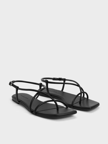 Strappy Crossover Slingback Sandals, Black, hi-res