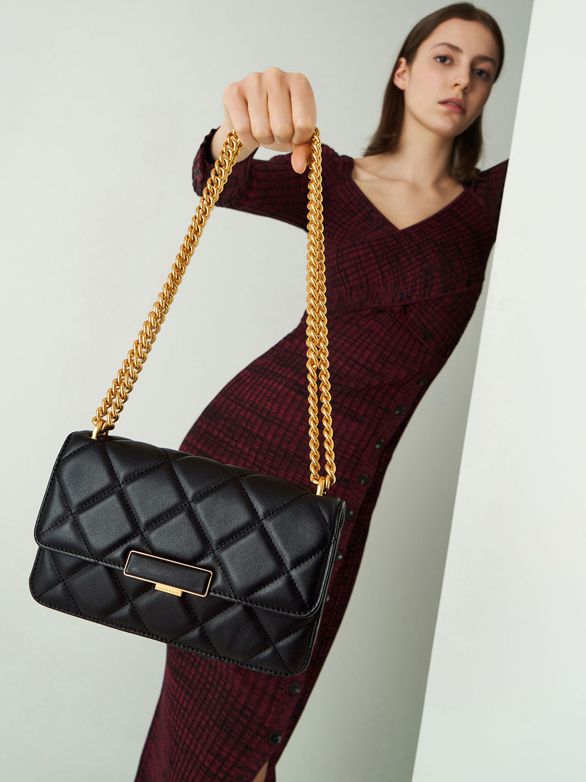 Tas Chain-Handle Quilted Leather, Black, hi-res
