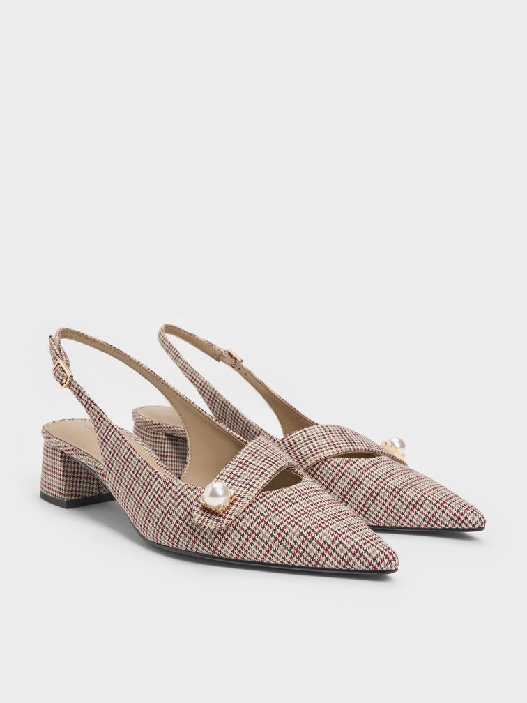 Sepatu Pumps Slingback Pearl Checkered Marie, Multi, hi-res