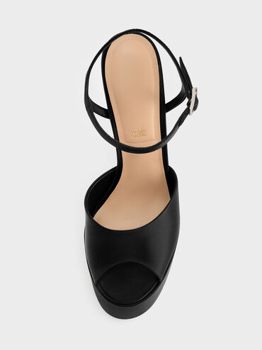 Francesca Peep-Toe Platform Heels, Black Textured, hi-res
