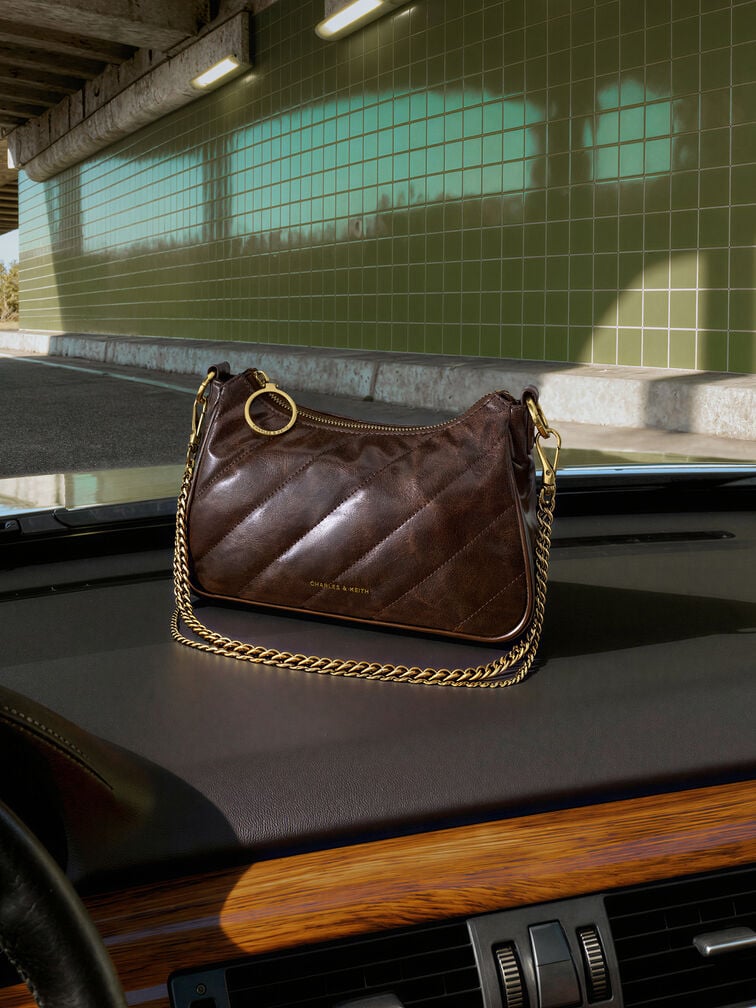 Philomena Crinkle-Effect Chain-Strap Crossbody Bag, Distressed Coffee, hi-res