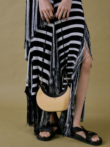 Leather & Raffia Crescent Hobo Bag, Neutral Raffia, hi-res