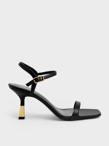 Sandal Ankle-Strap Heeled, Black, hi-res