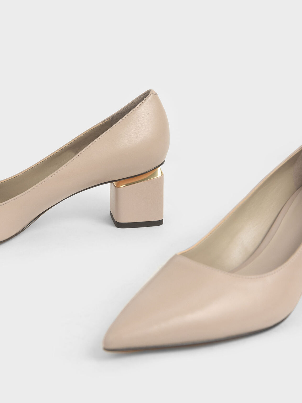Metal Accented Pointed Toe Pumps, Taupe, hi-res