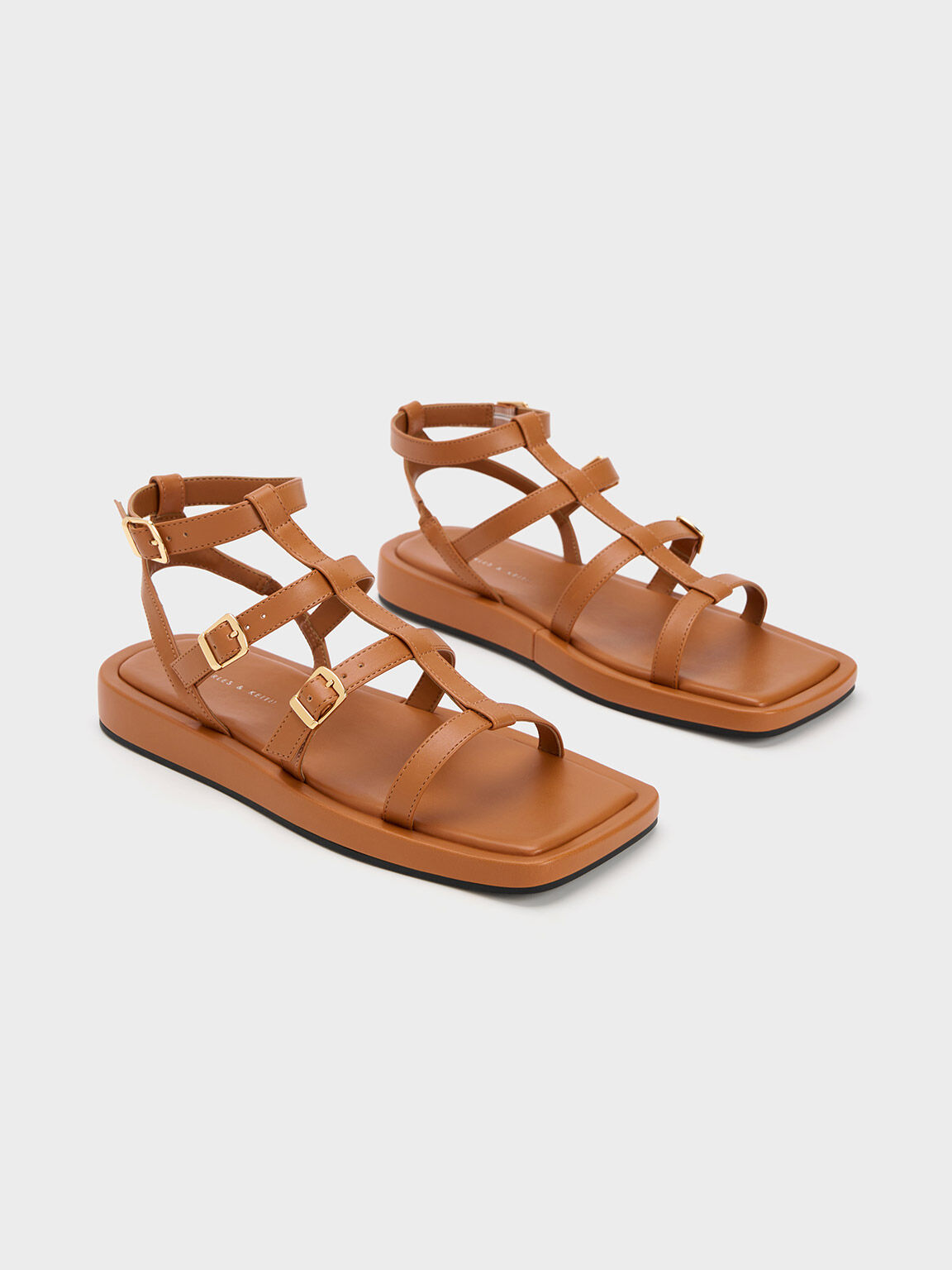Cognac Buckled Gladiator Sandals CHARLES KEITH ID