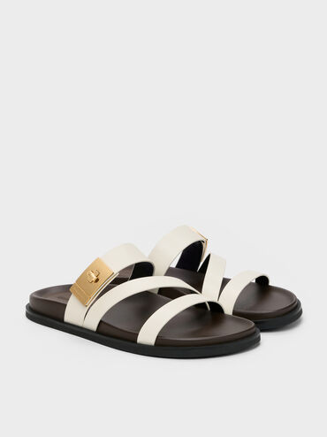 Aelin Metallic-Buckle Strappy Sandals, White, hi-res