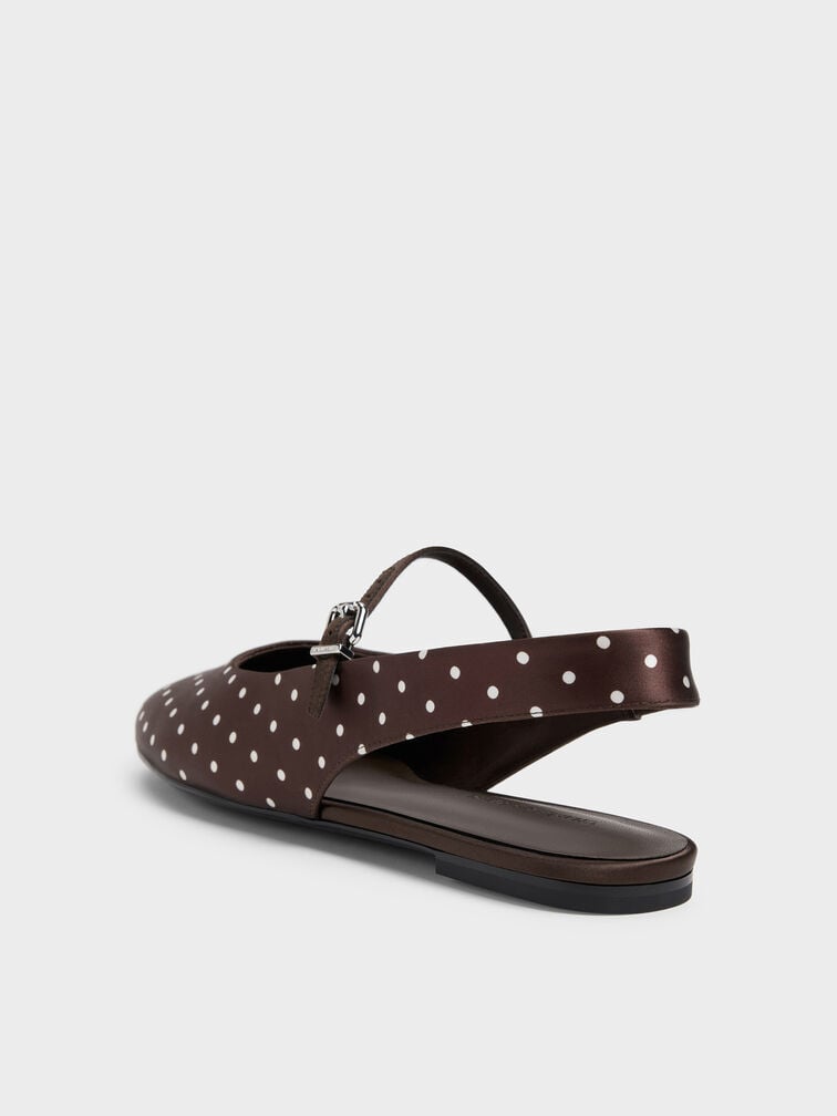 Sepatu Flats Slingback Imani Polka-Dot, Dark Brown Textured, hi-res
