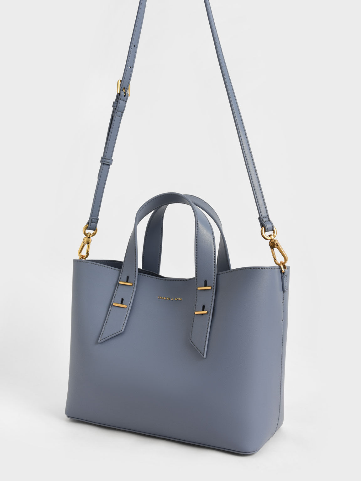Metallic Accent Double Handle Bag, Denim Blue, hi-res