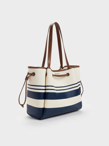 Tas Tote Drawstring Striped Hanya Canvas, Multi, hi-res
