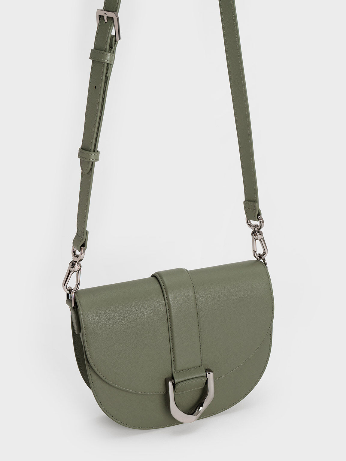 Gabine Leather Saddle Bag, Sage Green, hi-res