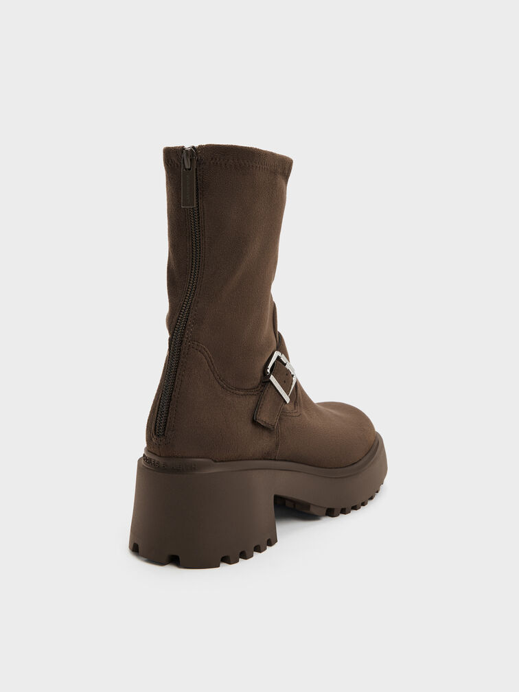 Sepatu Boots Ankle Platform Evan Faux Suede, Dark Brown Textured, hi-res