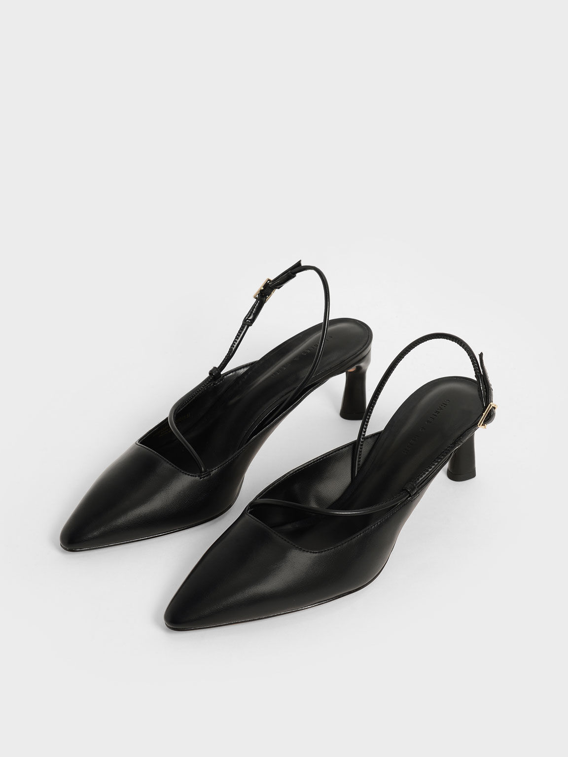 Sepatu Asymmetric Slingback Pumps, Black, hi-res