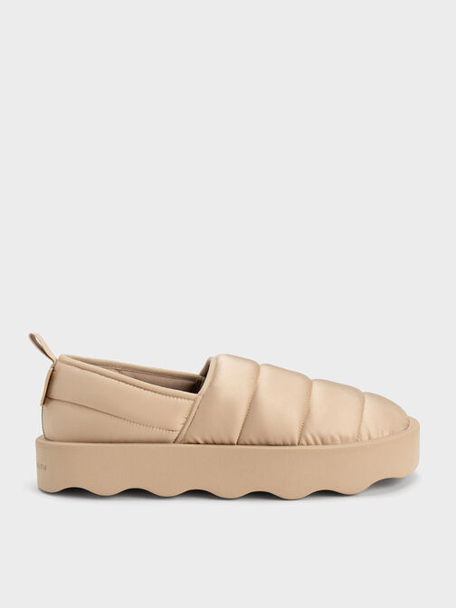 Sepatu Loafers Puffy Nylon Panelled, Nude, hi-res