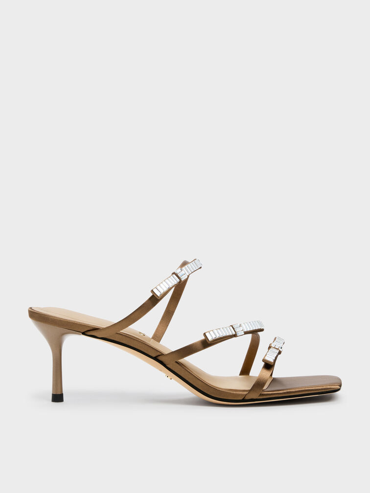 Jessy Gem-Bow Heeled Sandals, Brown, hi-res
