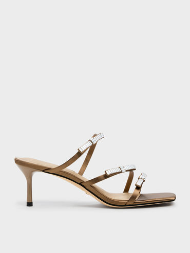 Jessy Gem-Bow Heeled Sandals, Brown, hi-res
