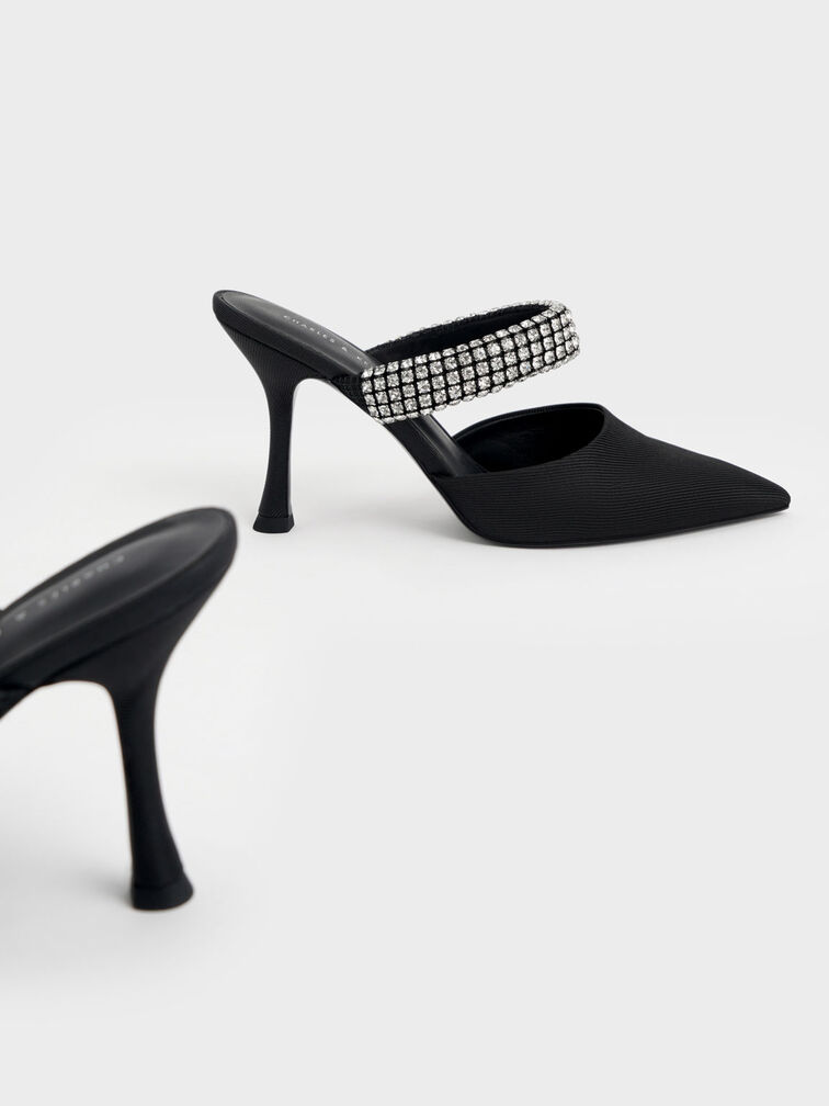 Sepatu Mules Gem-Embellished Strap, Black, hi-res