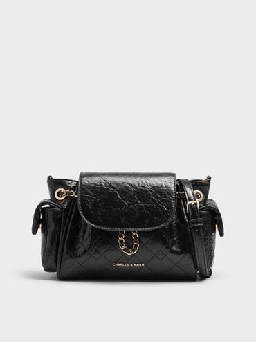 Tas Ransel Front Flap Two-Way Quilted Duo, Black, hi-res