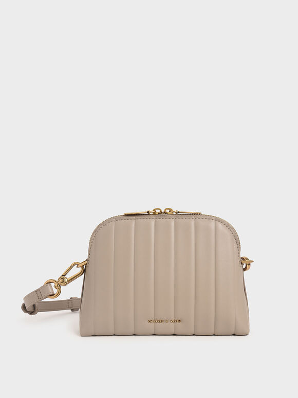 Chain Handle Panelled Crossbody Bag, Taupe, hi-res