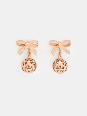 Anting Drop Crystal-Embellished Bow Snowflake-Ball Athalia, Rose Gold, hi-res