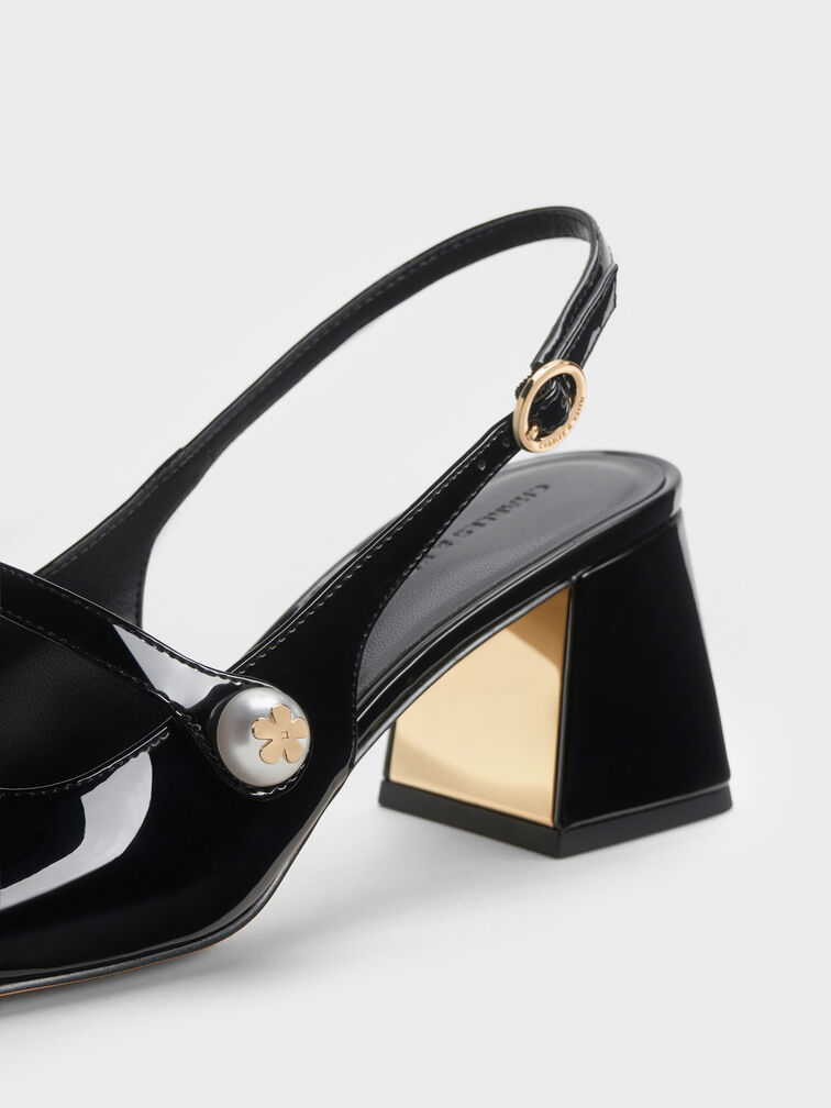 Aeryn Patent Pearl-Embellished Slingback Pumps, Black Patent, hi-res