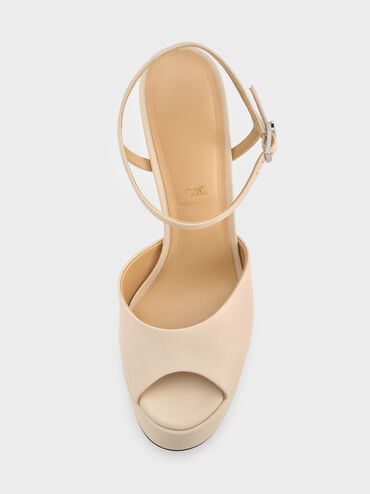 Francesca Leather Peep-Toe Platform Heels, Oat, hi-res