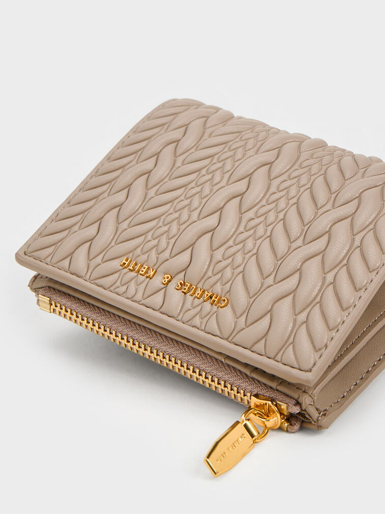 Dompet Top-Zip Apolline Textured, Taupe, hi-res